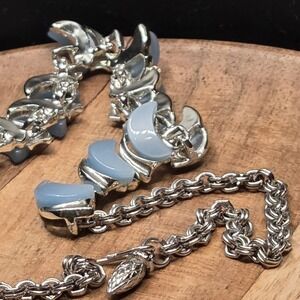 Vintage Napier Blue Lucite Crescent Necklace Earrings Set Mid Century